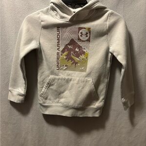 Under Armour Kids Cream Hoodie with Mountain Graphic in Brown and Yellow